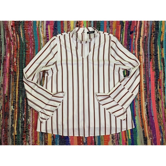 Beau Tissu V-Neck Back Button Striped Long Sleeve Size L Large Women's - Picture 5 of 11